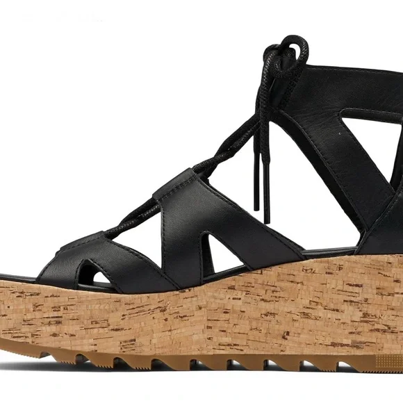 Sorel Cameron Platform Black Wedge Sandals - Picture 2 of 7